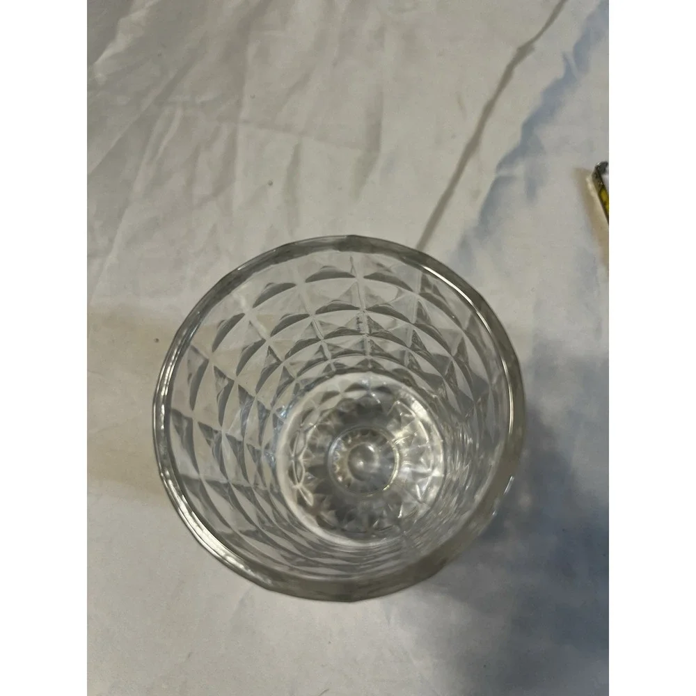 Vintage Clear‎ Diamond Cut Footed Glass Vase Ribbed Pedestal Base 6.5 Inch